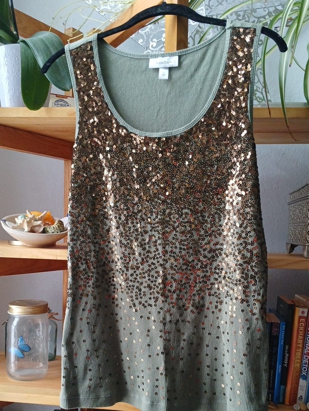 XL - Olive Green Sequin Front Tank